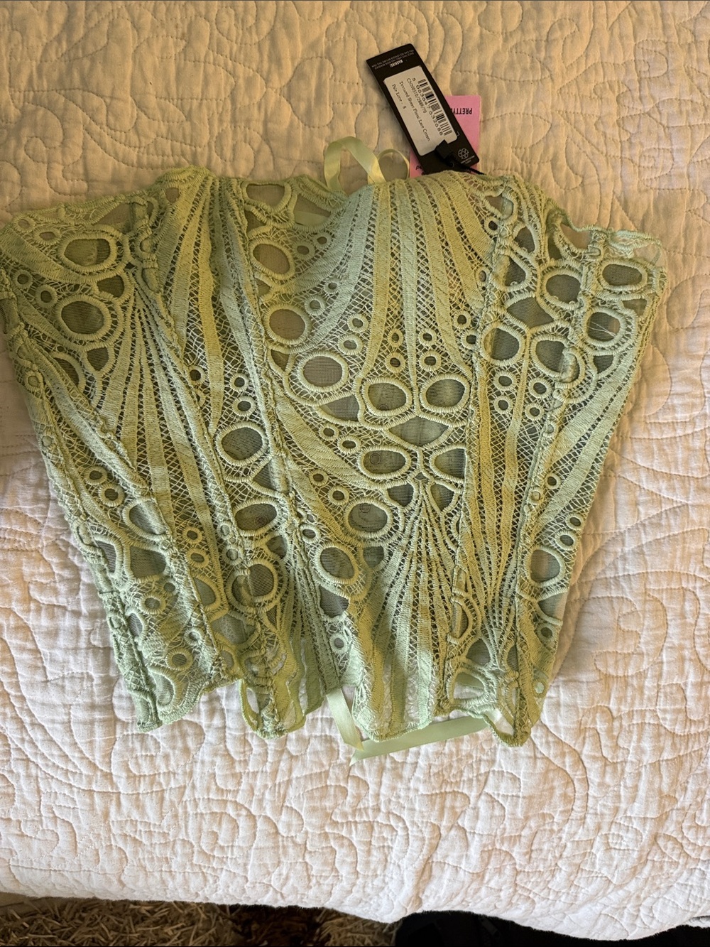 PrettyLittleThing Pastel Green Lace Corset Top